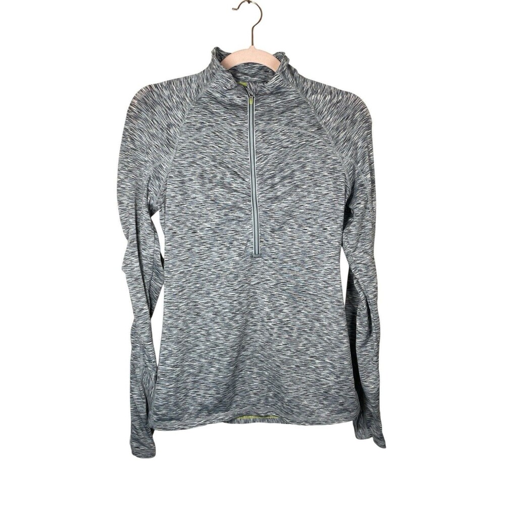 Athleta Mendoza 1/2 Zip Shirt Thumb Holes Space Dye Running‎ Gray Womens Small